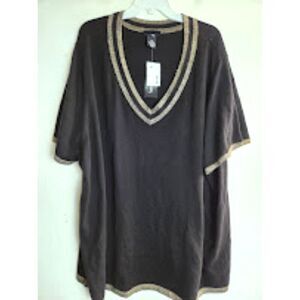 NWT Maggie Barnes Black w/Gold Trim Cotton Knit V-Neck Sweater size 4X